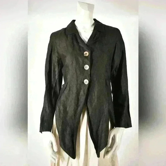 1990's KENZO Cupro Rayon  Metallic Fitted Goth Tuxedo Point Blazer France 2/4US - Picture 1 of 5
